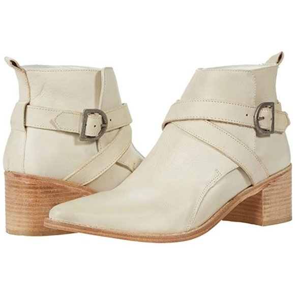 FREE PEOPLE Back Loop Ankle BOOTS Size 39.5 9.5 Ecru Leather Western NEW $148 - Picture 3 of 14
